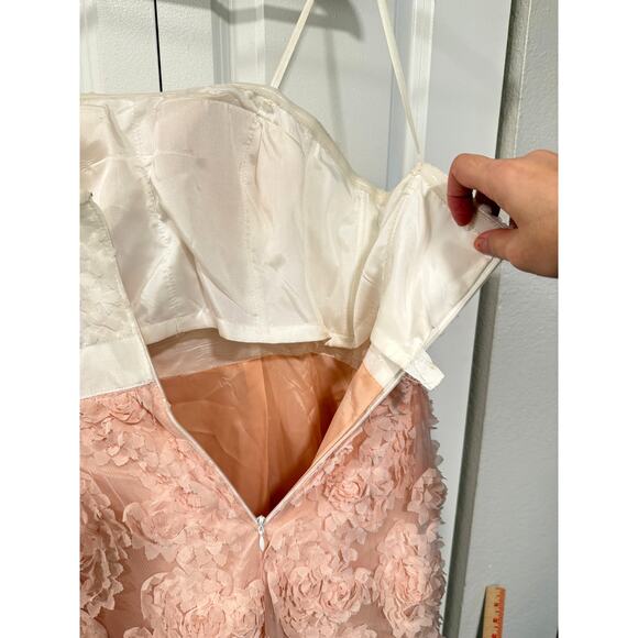 Adrianna Papell 6 Strapless Floral Applique Gown $489 Corset Dress Pink White - Picture 14 of 16